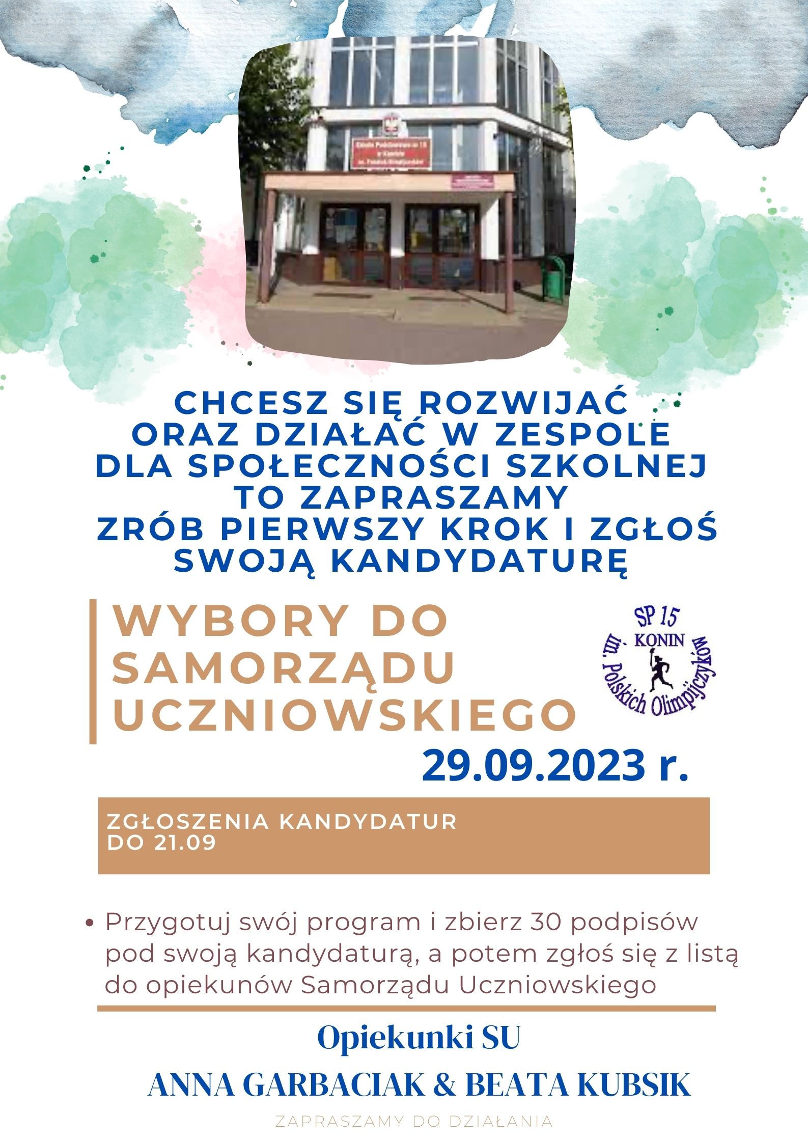Plakat Samorządu Uczniowskiego zachęcający do współpracy